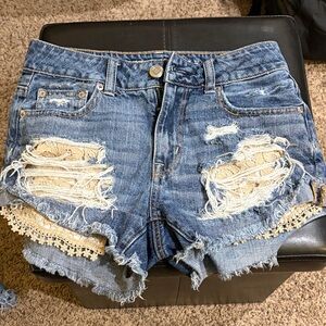 American Eagle Outfitters Blue Distressed Jean Shorts
